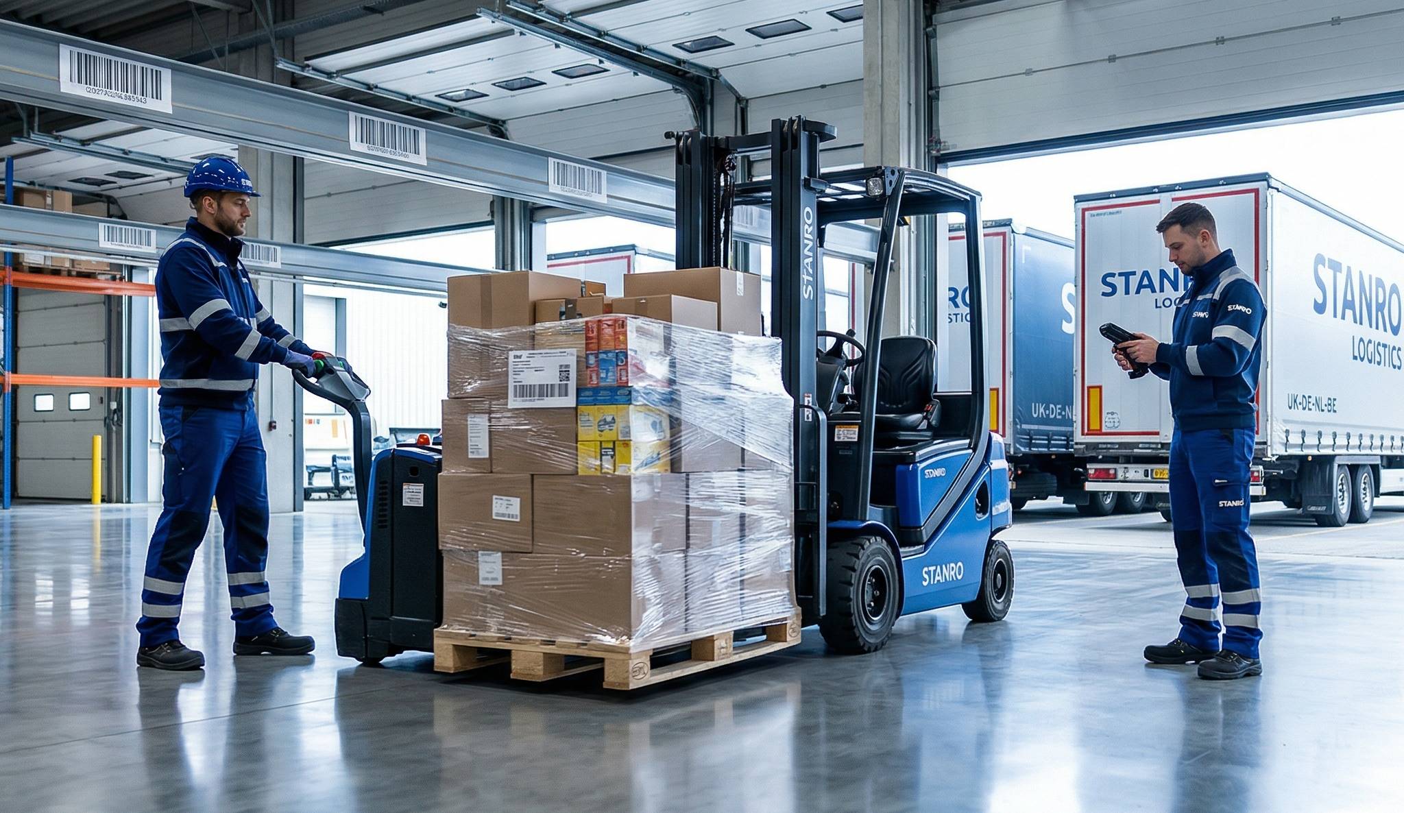 Unloading and loading pallets